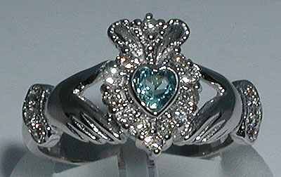 white gold aquamarine claddagh