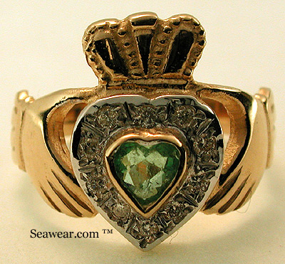 heart shaped emerald claddagh ring